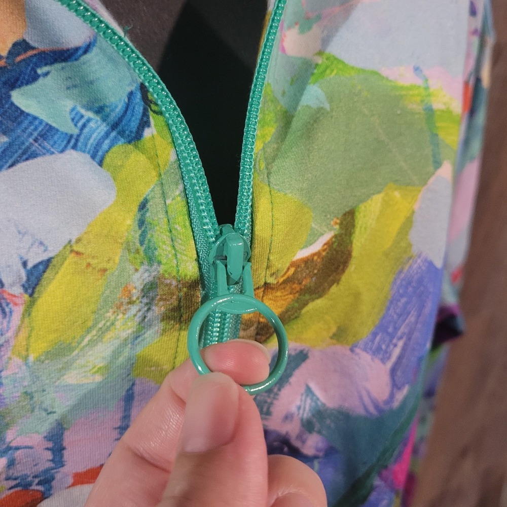 Claire Desjardins Activewear Full Zip Hoodie Tunic XL Art to Wear Colorful - Picture 4 of 13